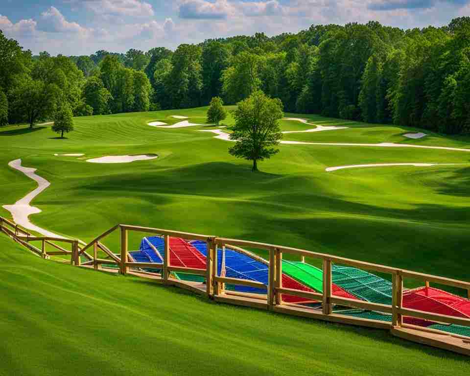 An image highlighting the lush green landscapes and wooded areas of the top disc golf courses in Indiana.