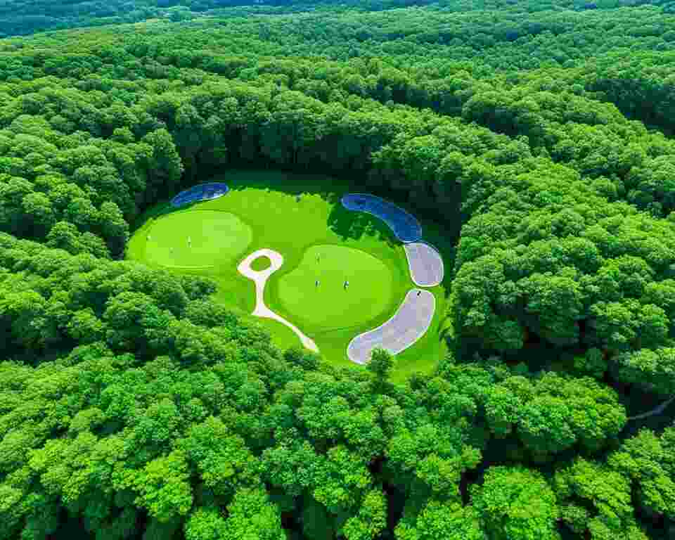 Aerial view of a Connecticut disc golf course.