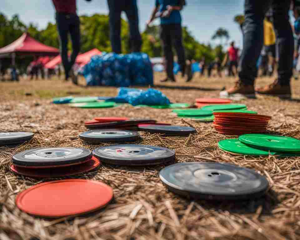 A pile of different types of discs scattered on the ground