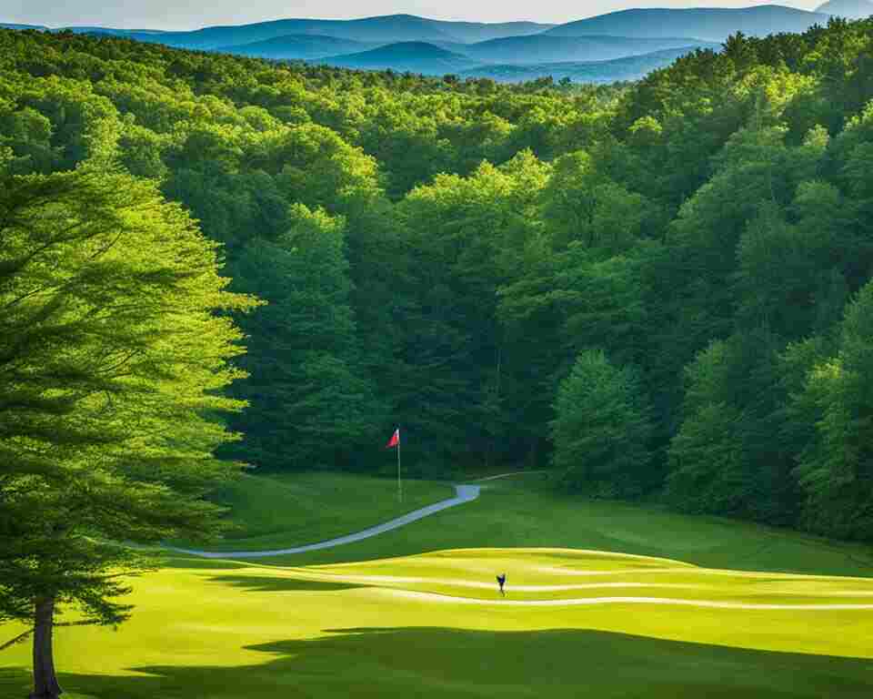 An image of a serene disc golf course nestled in the hills of Canterbury, New Hampshire.