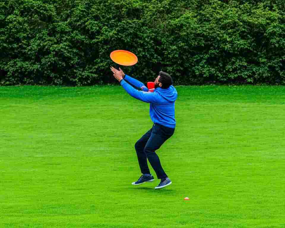 A man on a disc golf course taking a birdie shot. 