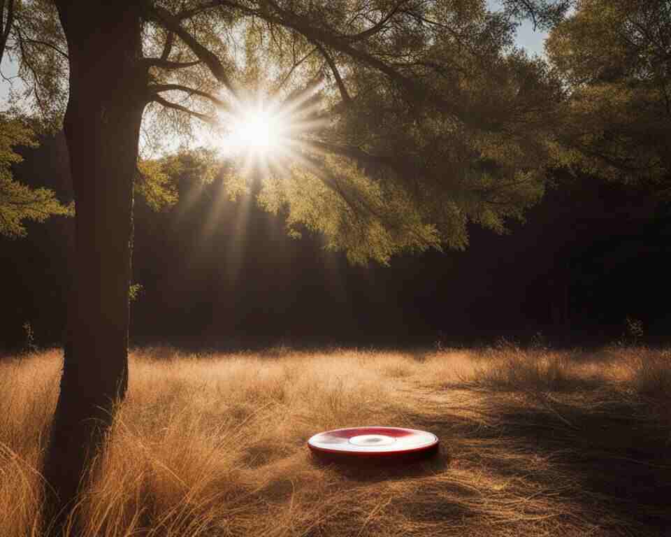 A disc golf disc slowly melting under direct sunlight on a hot summer day.