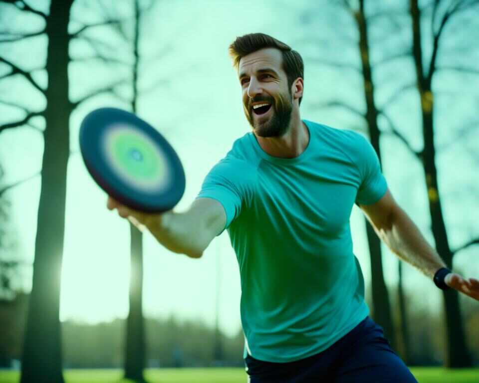 A man with proper footwork, throwing a disc golf disc at a basket.