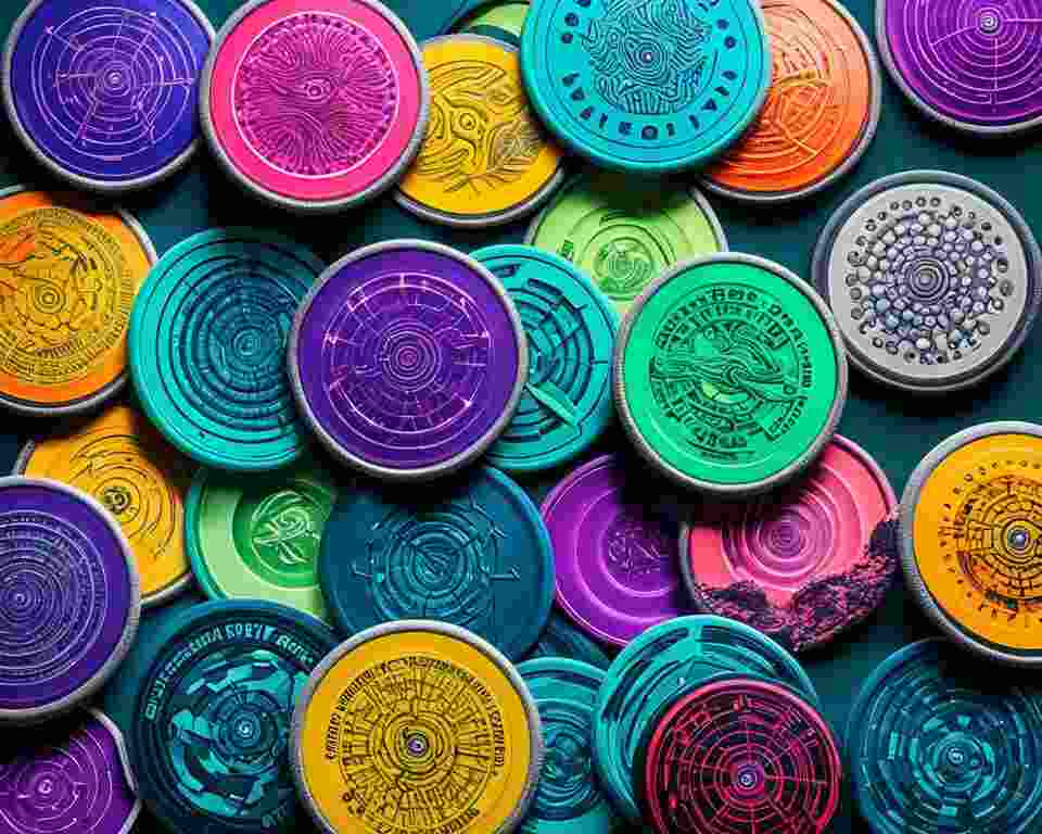 A look at assorted color disc golf discs, showcasing the unique compositions and types of each material.