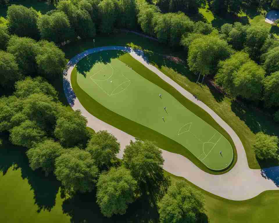 A bird's eye view of a disc golf course.