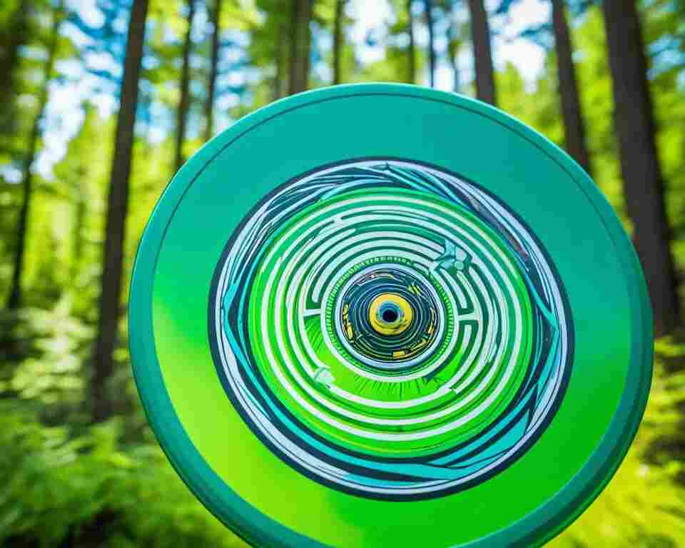A close-up of a left-handed disc golf disc with a vibrant and eye-catching design.