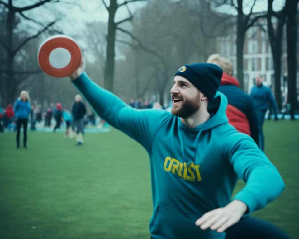 A disc golfer practicing his throws before a tournament.