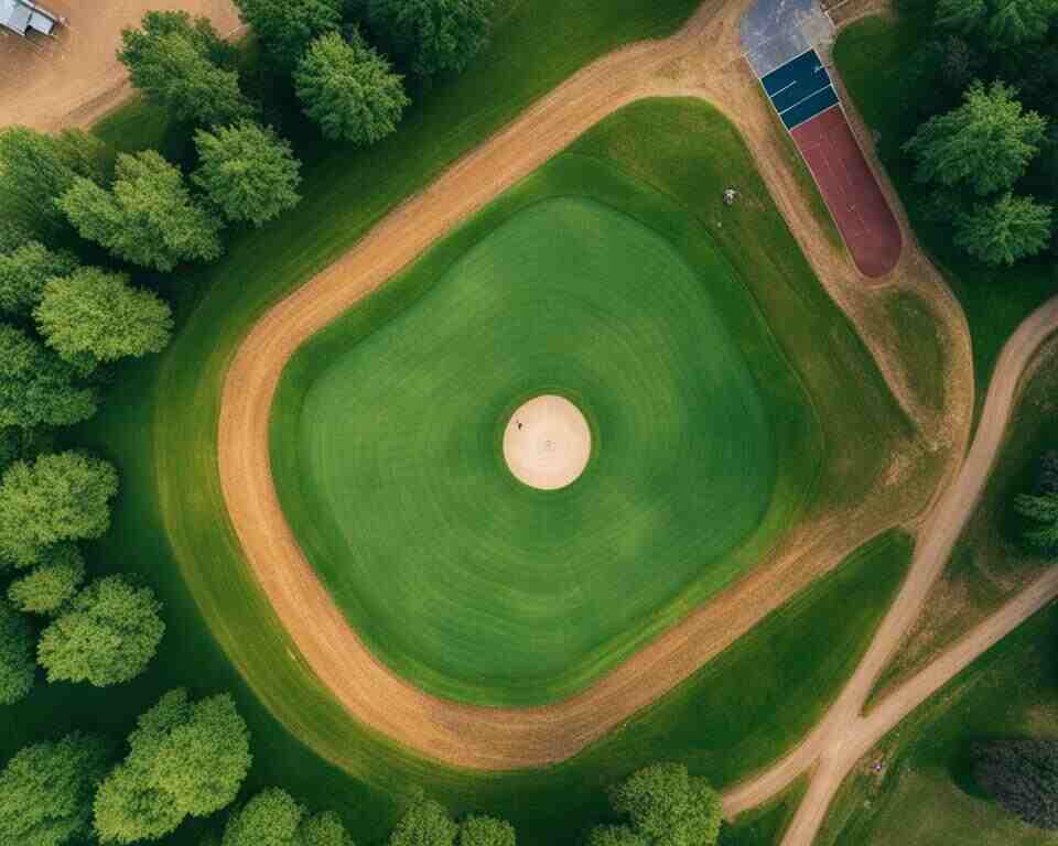 A bird's-eye view of a disc golf course.