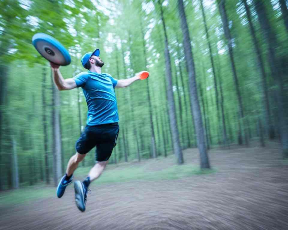 A disc golf throwing a disc golf disc some spin on it