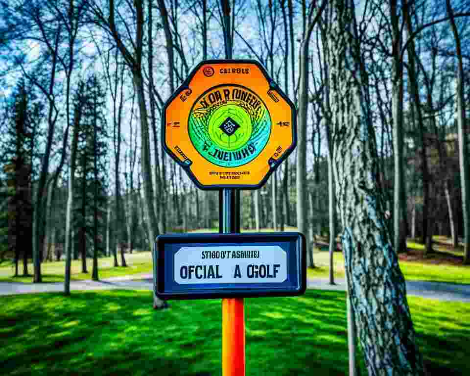 A view of a sign indicating the entry of disc golf course.