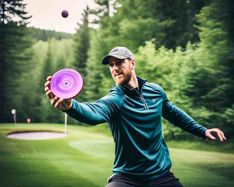 a player throwing a disc at a basket on disc golf course putting area.