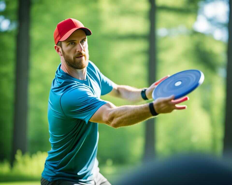 A disc golfer practicing his putting in circle 1.