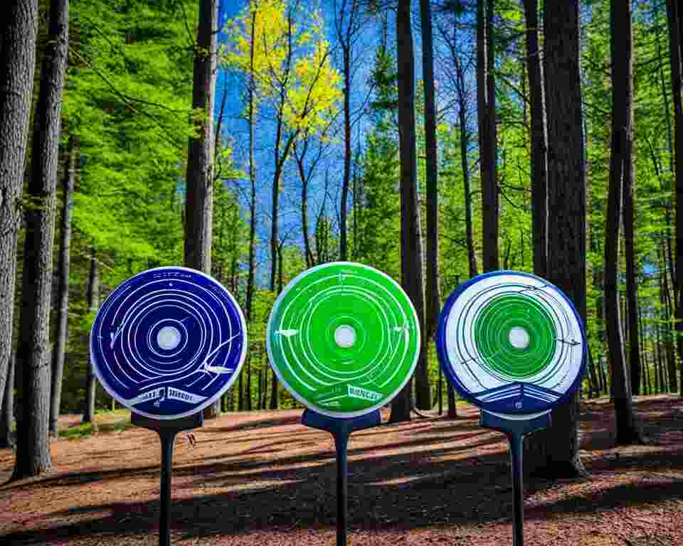 A look at various discs with different flight characteristics, a driver, mid-range, and putter.