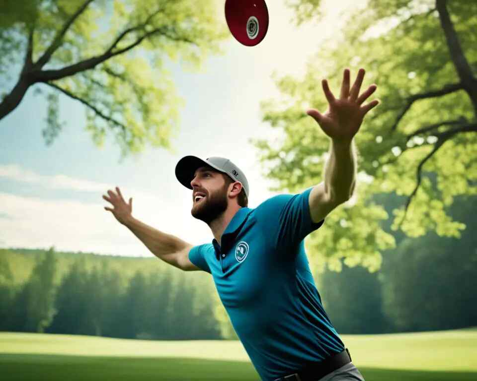 A beginner disc golfer throwing a disc at a basket.