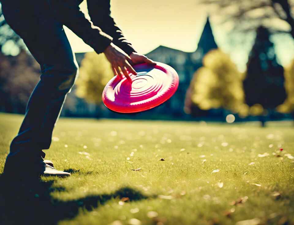 A disc golfer winding up for a throw, engaging in physical activity.
